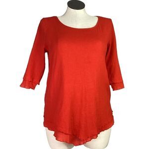 Soft Surroundings Top Women L Red Siesta Key Gauze Half Sleeve Layered Blouse
